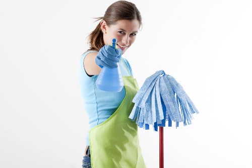 Professional oven cleaner working in a Knightsbridge kitchen