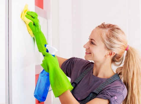 Cleaner preparing safe deep cleaning equipment before work begins